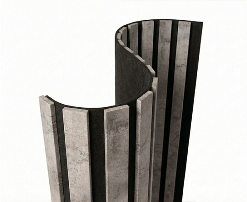 картинка Акустическая гибкая панель №2 БЕТОН черный войлок <2750*600*9> рейки МДФ 40*6мм ARTIVA от магазина