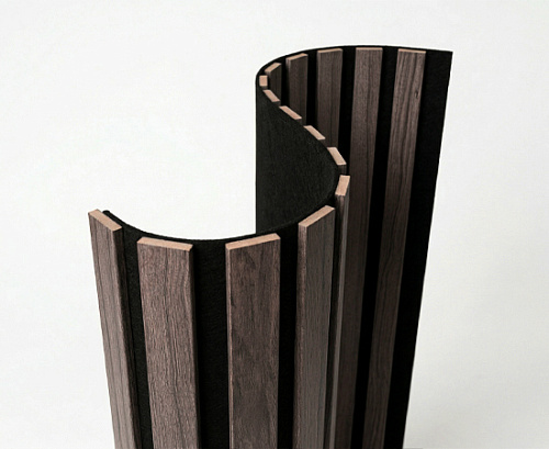 картинка Акустическая гибкая панель №2 ЯСЕНЬ ДЫМЧАТЫЙ черный войлок <1200*600*9> рейки МДФ 40*6мм ARTIVA от магазина