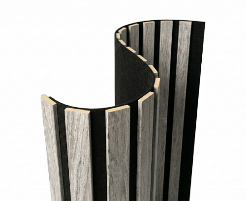 картинка Акустическая гибкая панель №2 ДУБ РЕЙН черный войлок <1200*600*9> рейки МДФ 40*6мм ARTIVA от магазина