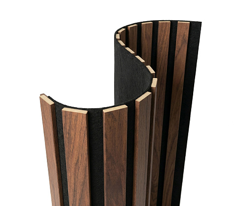 картинка Акустическая гибкая панель №3 ДУБ БАРОН ТЕМНЫЙ черный войлок <2750*600*9> рейки МДФ 25*6мм ARTIVA от магазина