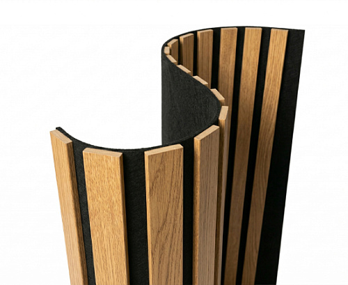 картинка Акустическая гибкая панель №1 ДУБ МУССОН черный войлок <1200*600*9> рейки МДФ 25*6 ARTIVA от магазина